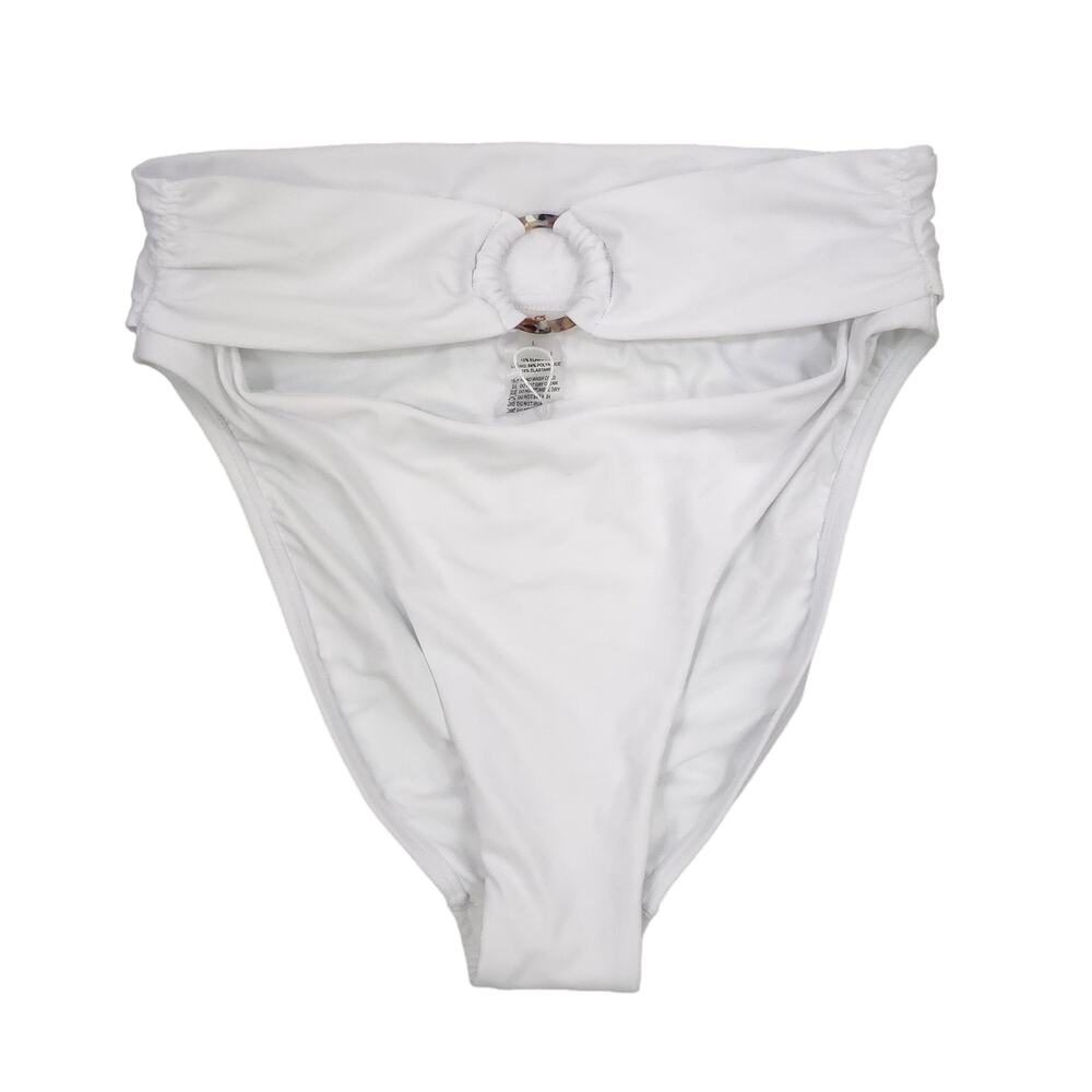 PQ Swim Bikini Bottom White High Waisted Ring Front Swimwear Beach